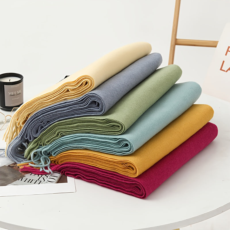 A Cashmere Scarf And Shawl for Women - Provides Thick Warmth for Winter, Available in a Solid Light Blue Color - Offers a Luxurious Touch, Adaptable for Both Casual And Formal Outfits - Features an Elegant Bohemian Style