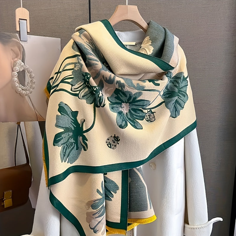 New Korean-style Double-sided Printed Scarf for Women, Thickened Winter Warm Neck Wrap, Fashionable Shawl Scarf
