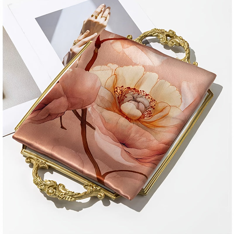Elegant Vintage Floral Silk Long Scarf for Women | Made of 100% Mulberry Silk with a Gradient Floral Print, This Versatile Long Scarf Is Smooth And Skin-Friendly, Perfect for Tying Around The Neck for a Delicate Look