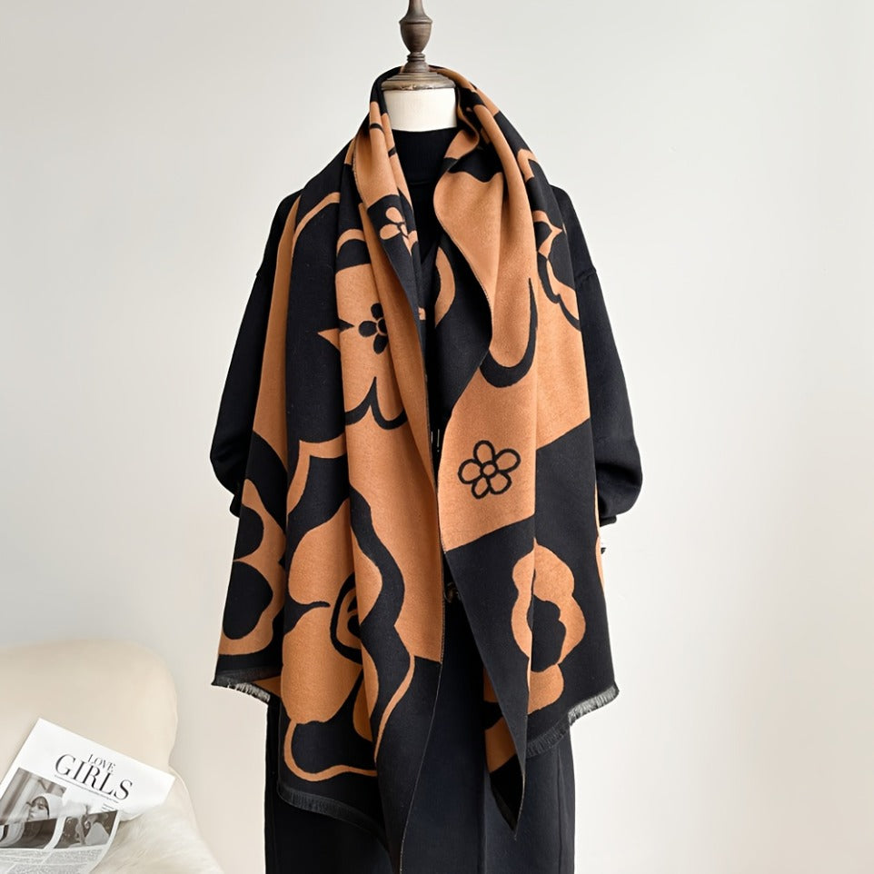 Stylish Camellia Warm Scarf, Multifunctional Women'S Graceful Neck Wrap Shawl, Perfect for Winter Activities, Trendy & Comfortable