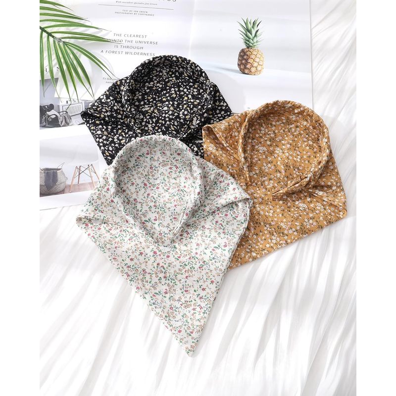 HAIMEIKANG Floral Hair Scarf Headbands for Women Boho Bandanas for Women Triangle Kerchief Solid Color Hair Bands Vintage Head Scarf (Beige+Yellow+Black)