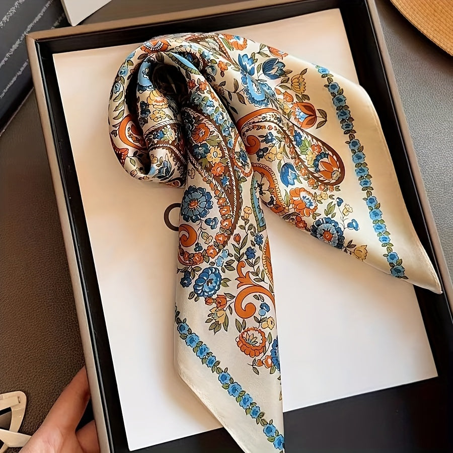 French Vintage 100% Mulberry Silk Scarf, Elegant Silk Square Scarf for Spring And Summer, Decorative Headscarf, Small Neck Scarf for Women
