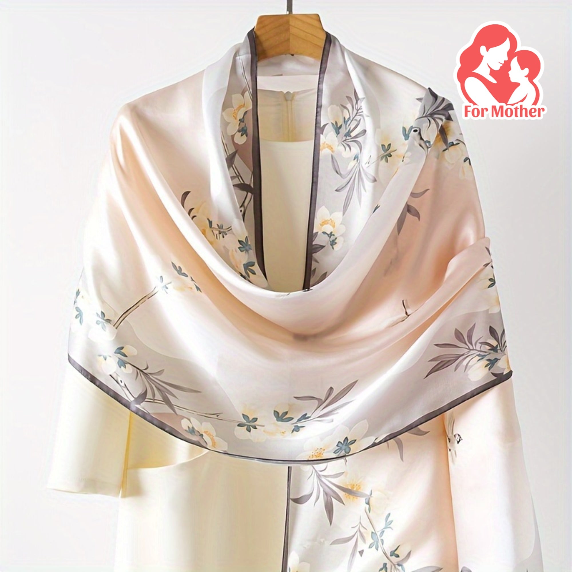 Light Pink Holiday Gift 100% Mulberry Silk Long Scarf | New Spring\u002FSummer Style Lightweight Shawl | 67.7x20.87 Inches, Chinese Vintage Flying Birds and Flowers Pattern, Gift for Mom, Women, Daily Wear, Parties