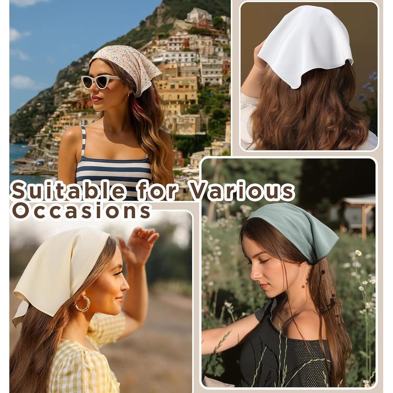 HBselect 4PCS Bandanas for Women Boho Head Bands Tie-Back Triangle Head Scarf Head Kerchief for Girls with 2 Snap Hair Pins