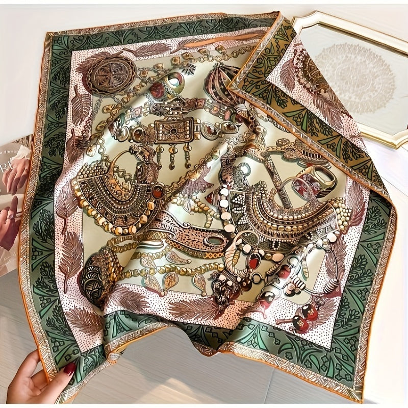 100% Silk Scarf with Egyptian & Diagonal Stripe Patterns - Double-Sided Luxury Swirl, Egyptian Royalty Print, Suitable for Outdoor Events & Daily Wear