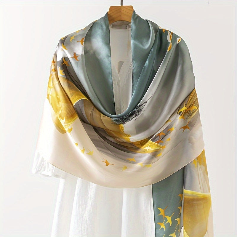 67.7in*20.87in Chinese Vintage Print Silk Scarf, 100% Mulberry Silk Women's Shawl Wrap Suitable for Various Styles, Fashionable High-End Lightweight Silk Smoothness, Excellent Breathability, Soft, Ideal Holiday Gift