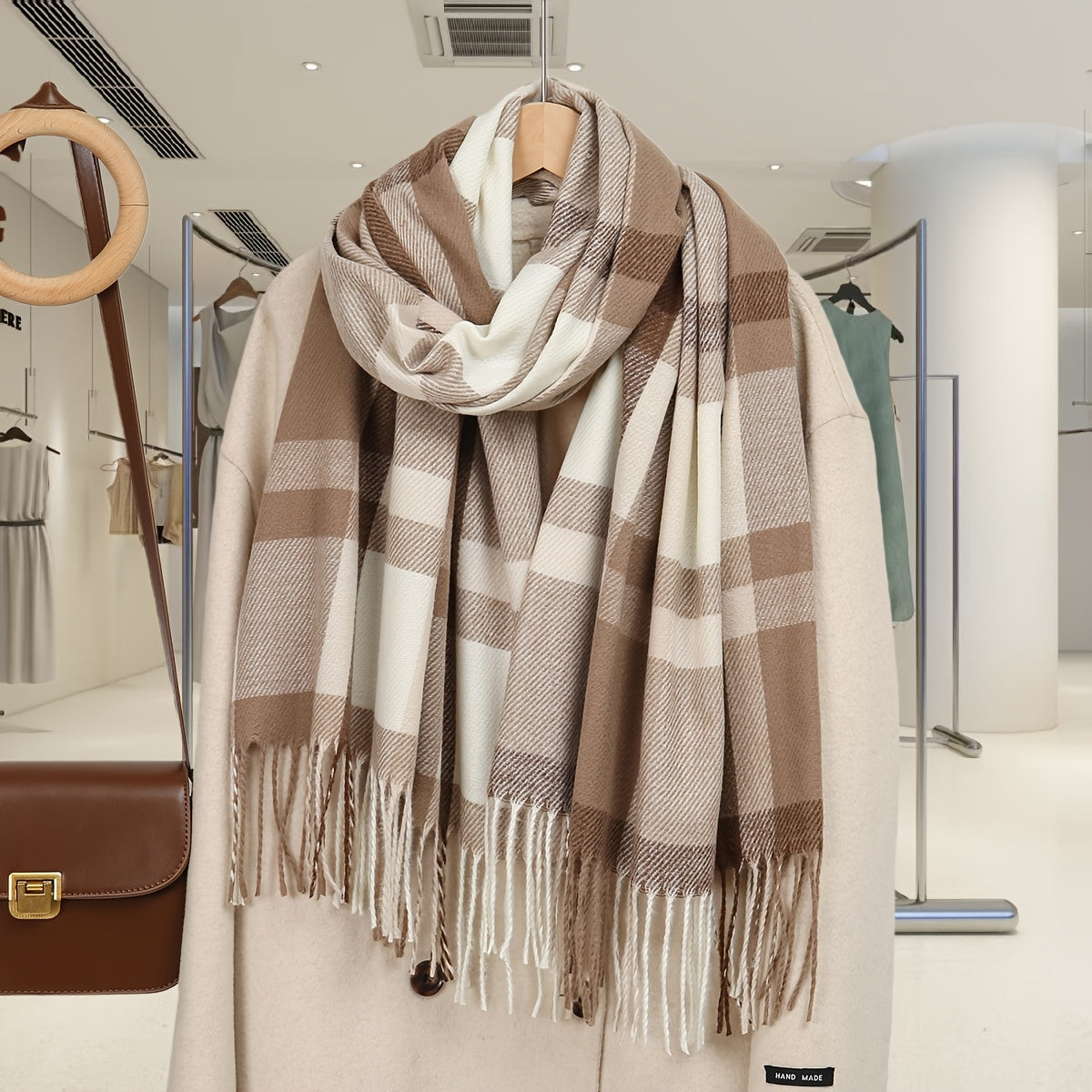 Autumn And Winter Cashmere Plaid Scarf, Shawl, Versatile Warm Neck Wrap, a Easy Yet Elegant Plaid Scarf for Female Students, a Unisex Warm Neck Wrap in Plaid Design