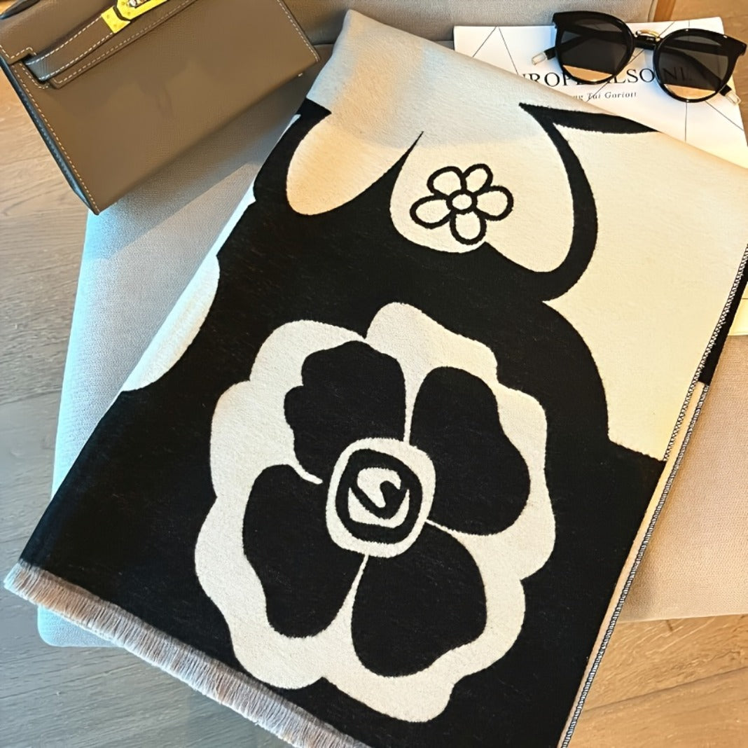 Stylish Camellia Warm Scarf, Multifunctional Women'S Graceful Neck Wrap Shawl, Perfect for Winter Activities, Trendy & Comfortable