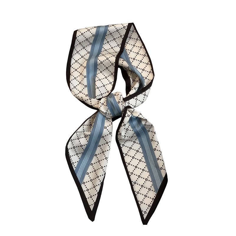 Scarf Korean Atmosphere Printing Double-layer Long Strip Diagonal Tied Bag Streamer Small Scarf Headscarf Headband Tied Hair