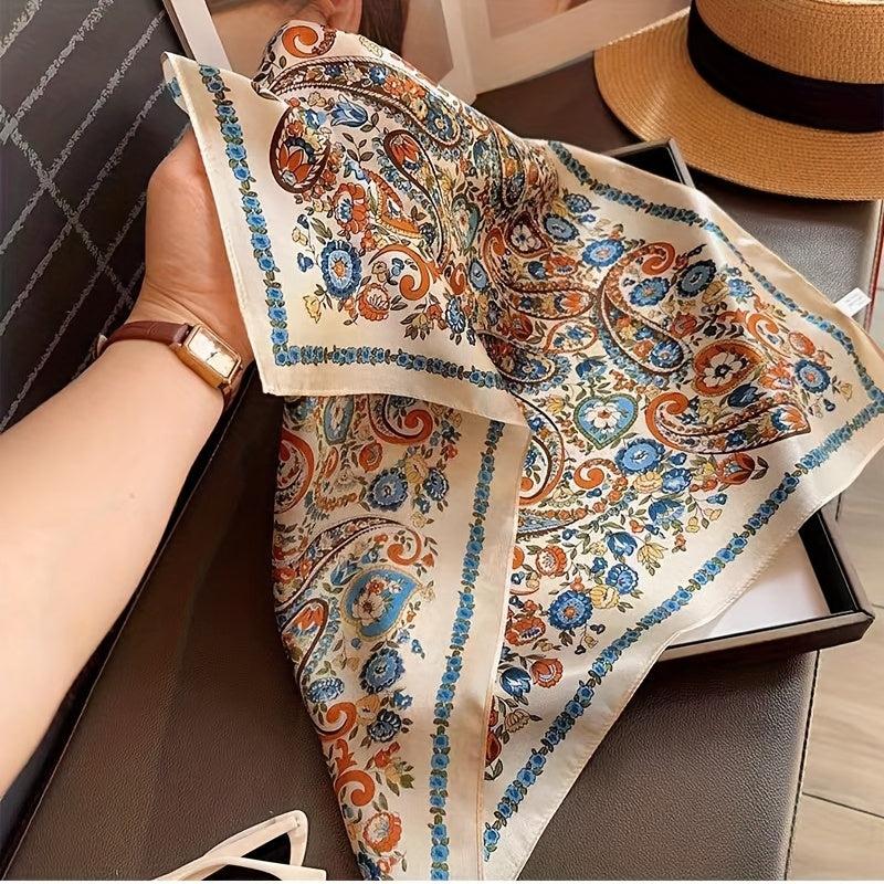 French Vintage 100% Mulberry Silk Scarf, Elegant Silk Square Scarf for Spring And Summer, Decorative Headscarf, Small Neck Scarf for Women