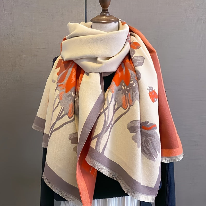 New Korean-style Double-sided Printed Scarf for Women, Thickened Winter Warm Neck Wrap, Fashionable Shawl Scarf