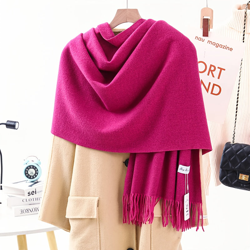 A Cashmere Scarf And Shawl for Women - Provides Thick Warmth for Winter, Available in a Solid Light Blue Color - Offers a Luxurious Touch, Adaptable for Both Casual And Formal Outfits - Features an Elegant Bohemian Style